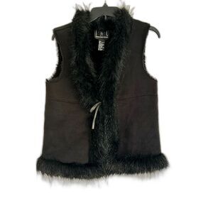 INC Faux Fur Trim Vest – Black, Size S, Luxe Texture
